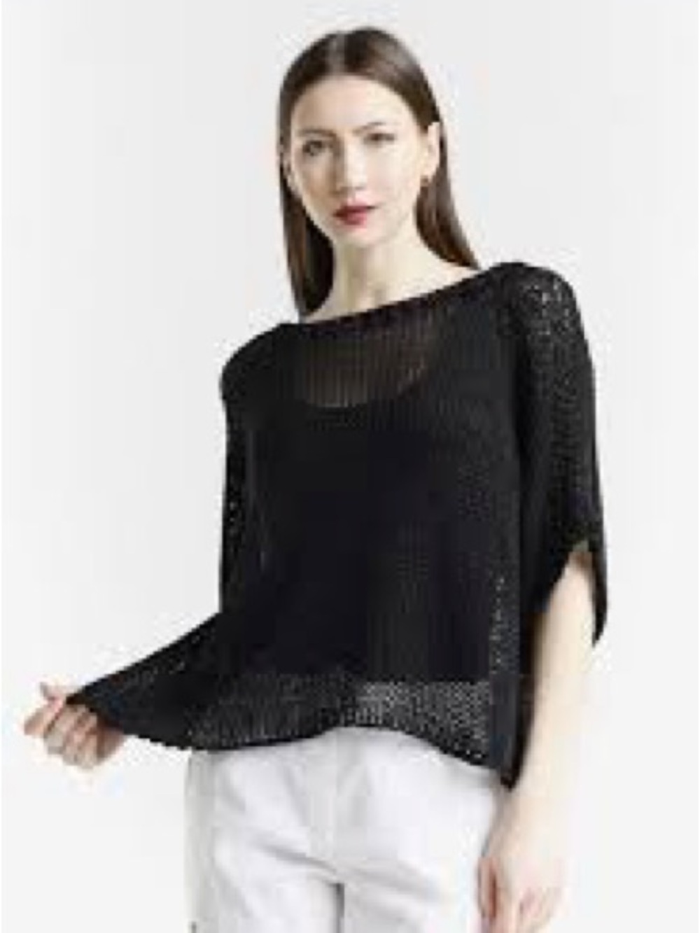 Chico's Black Open Knit V-Neck Sweater - Picture 3 of 9